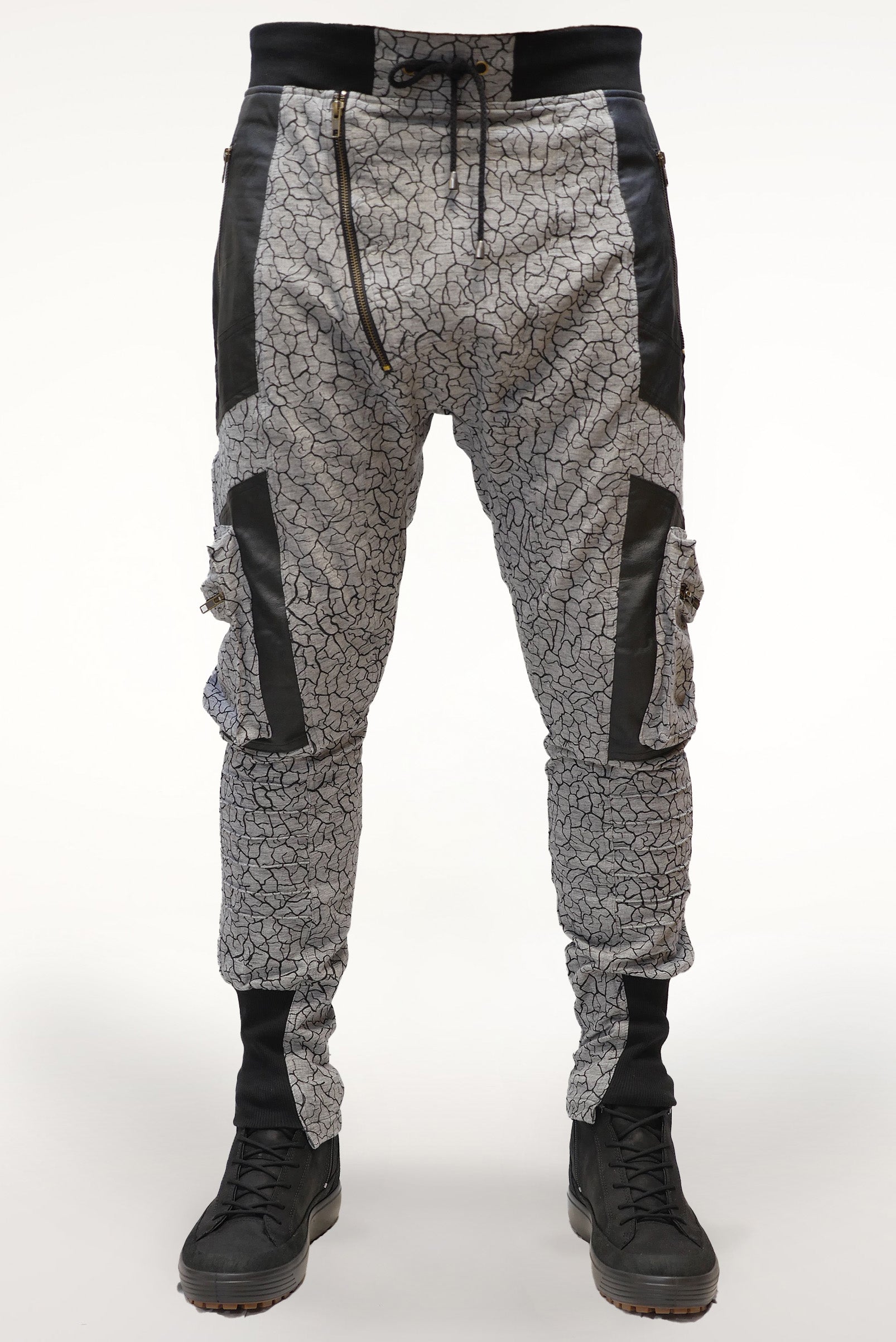 Men’s organic melange cotton pants with vegan leather detailing – Galaxy Leather Asphalt