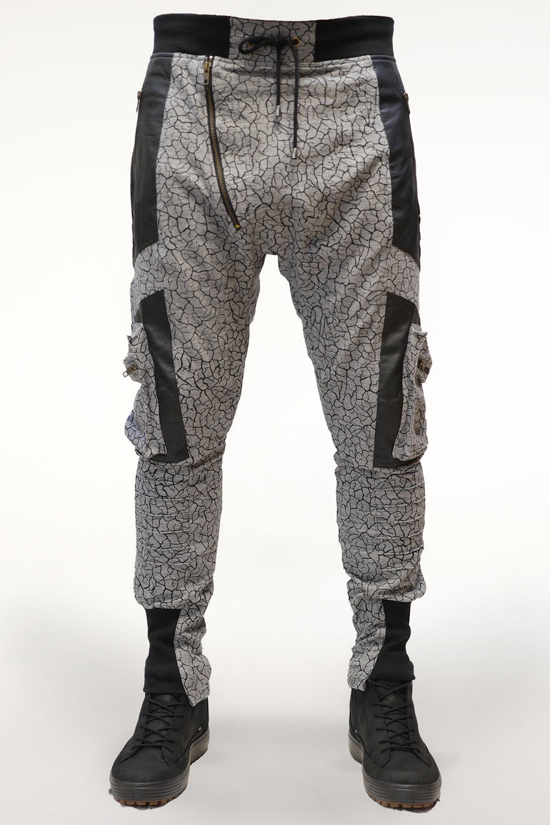 Men’s organic melange cotton pants with vegan leather detailing – Galaxy Leather Asphalt